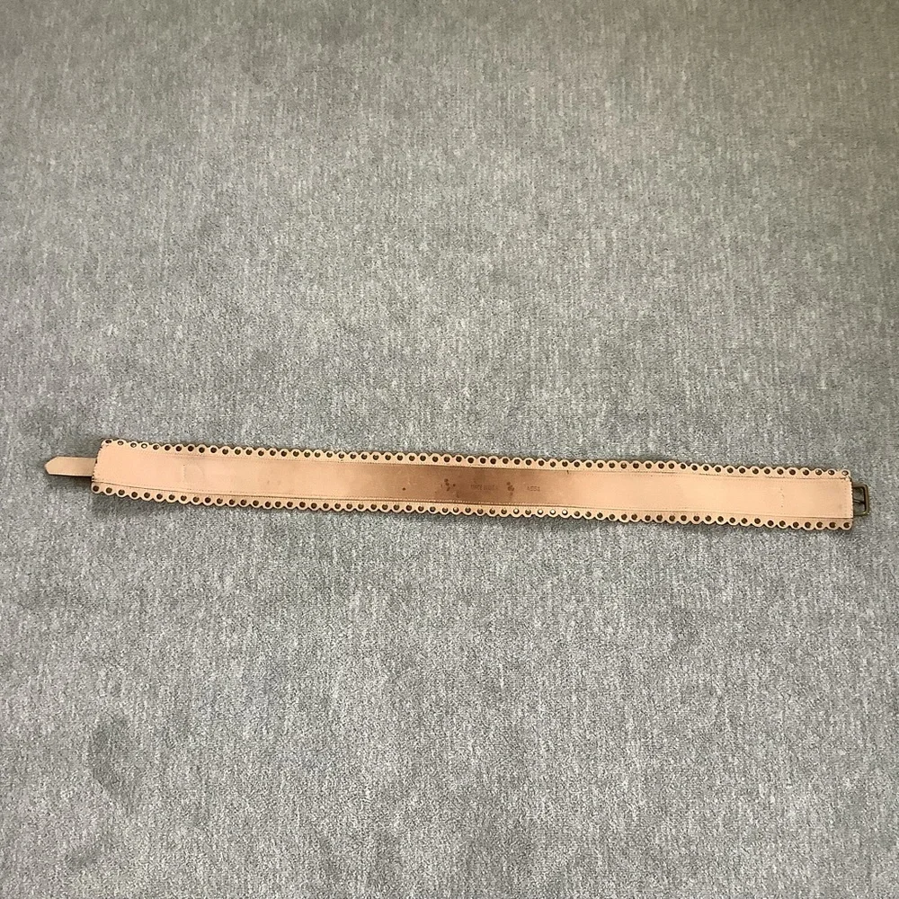 Brown Suede Leather Scallop Belt with Gold Accents Sz. L - Picture 5 of 6